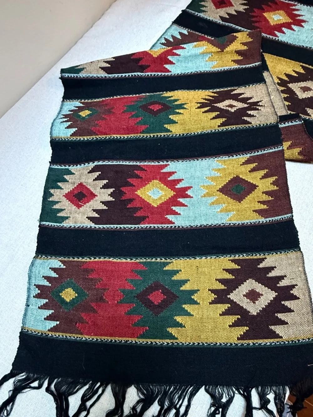Guatemalan Style Woven Table Runner With Fringe